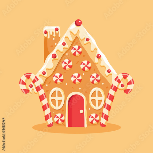 Gingerbread house shaped gingerbread cookies with decorations. Christmas sweets and treats. Vector illustration