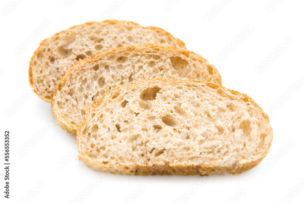 Slice of ciabatta ( Italian bread ) isolated on white background. Copy space.