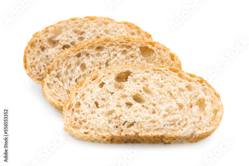 Slice of ciabatta ( Italian bread ) isolated on white background. Copy space.