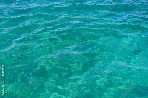Azure Caribbean sea calm and clear water. Blue aqua marine background. 