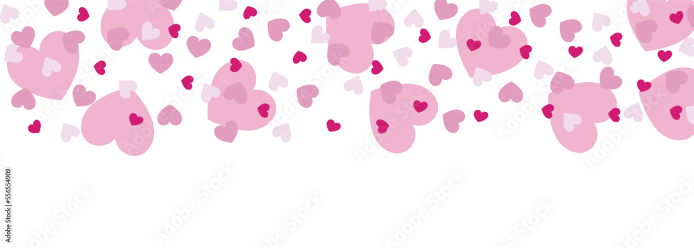 Banner with many hearts on white background