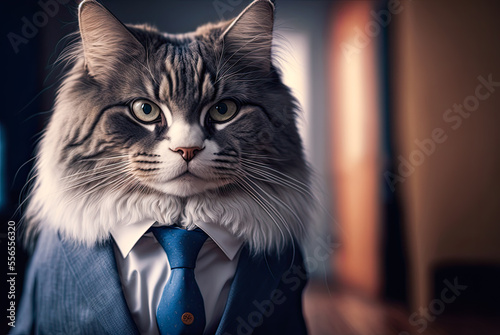 Cat wearing a business suit. Generative AI
