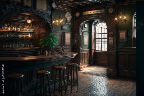 the interior of an Irish pub, created by a neural network, Generative AI technology photo