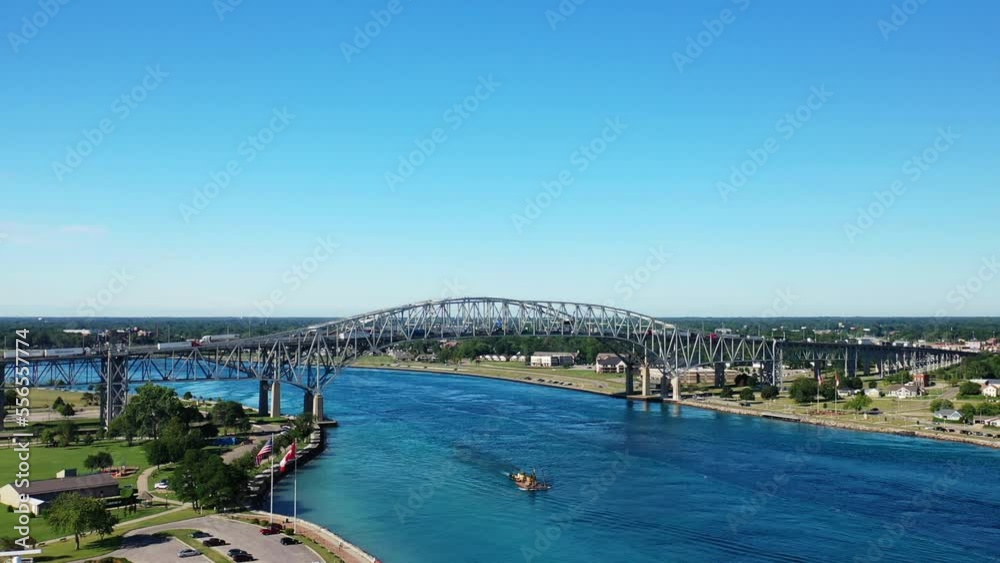 Aerial scene of the Blue Water Bridge between Sarnia and Port Huron 4K Aerial scene of the Blue Water Bridge between Sarnia and Port Huron 4K