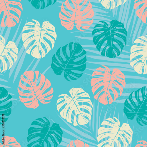 Beautiful tropical monstera leaves seamless pattern design. Tropical leaves nature background. Trendy Brazilian illustration. Spring and summer design for textile  prints  wrapping paper.