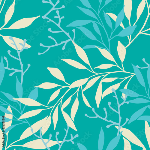 Beautiful colorful leaves pattern design. Good for prints, wrapping, textile, and fabric. Hand-drawn background. Botanic Tile. Surface pattern design.