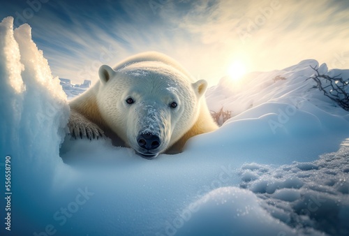 beautiful polar bear in the snow  3d illustration