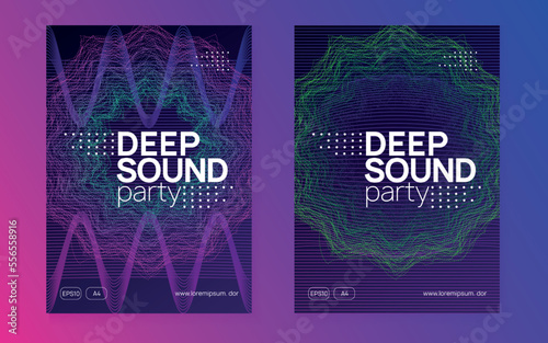 Neon edm flyer. Electro trance music. Techno dj party. Electronic sound event. Club dance poster.