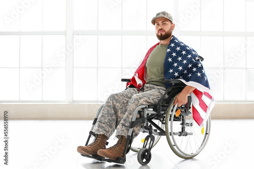 Young soldier in wheelchair...