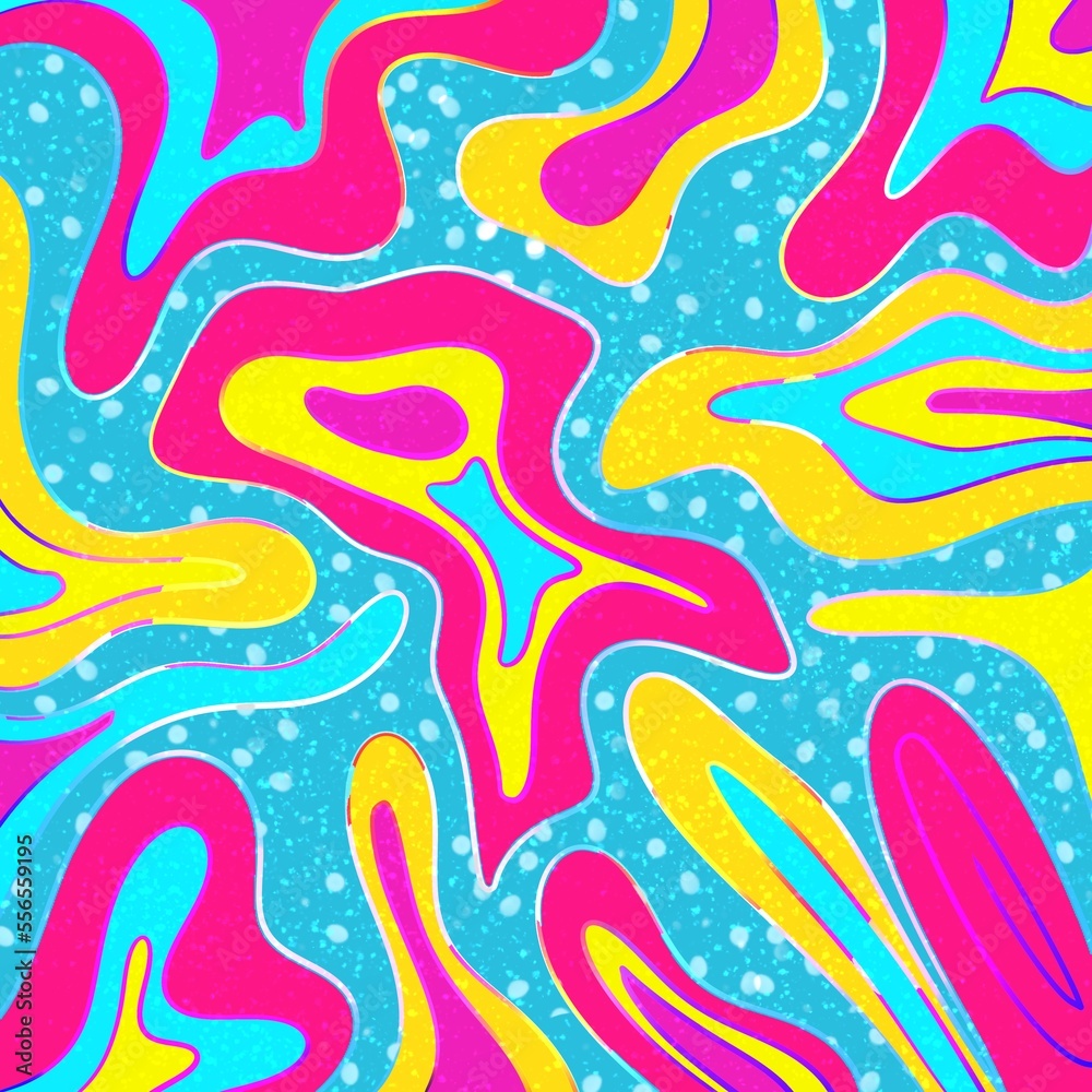 Naklejka premium Abstract design, vivid color mixing in motion, liquid and contrasting, fun, party, colorful, magical, fantasy, children, decoration, fashion, fashion
