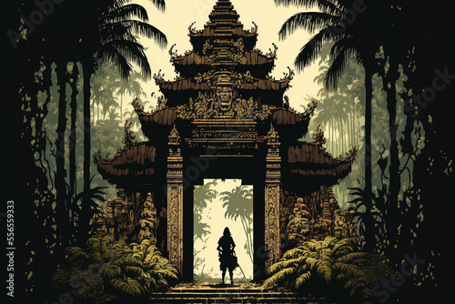 An illustration of a temple and gate from a traditional Balinese Hindu building. Day of Silence in Bali. Bali Landmark Architecture in Indonesia. Utilizable for web, print, banner, posters, animation photo