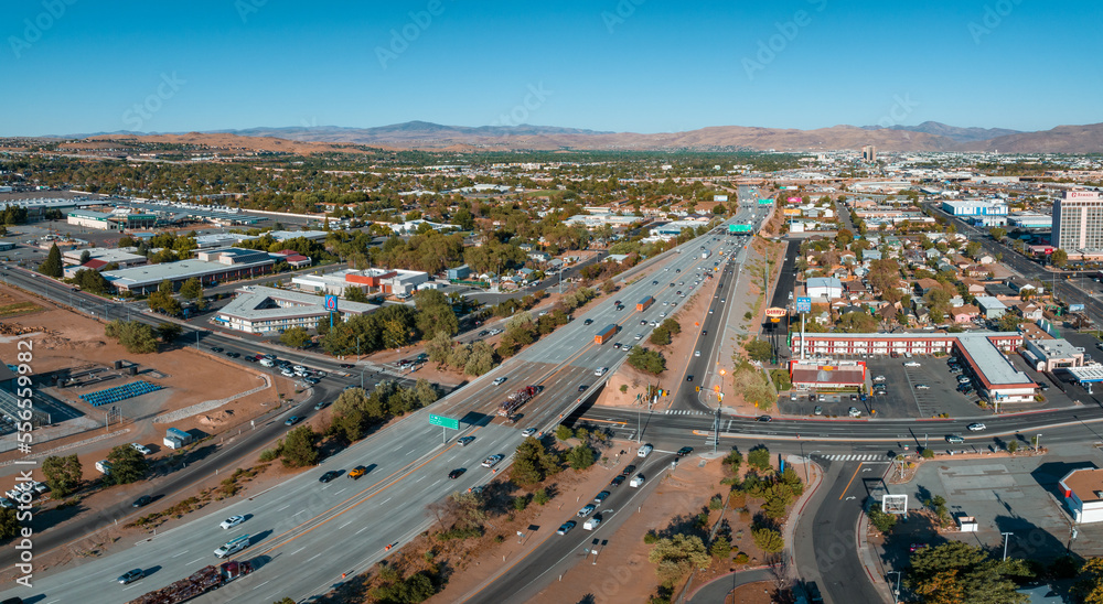 Fototapeta premium Aerial view of the Highway 183 and Mopac Expressway Interstate Highway Interchange Overpass Turn arounds and Transportation Technology Urban Sprawl United States