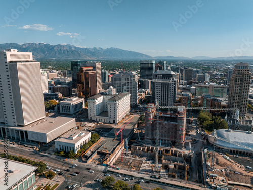 Aerial panoramic view of the Salt Lake City skyline Utah, USA.