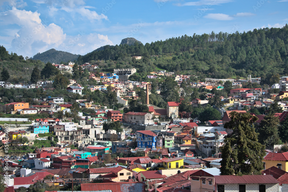 Fototapeta premium Houses on the hill in a magical town in Mexico