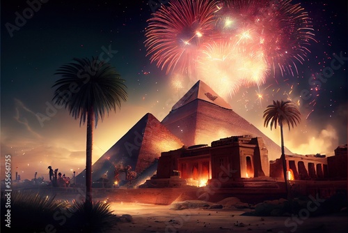 New year's fireworks in Egypt, generative ai