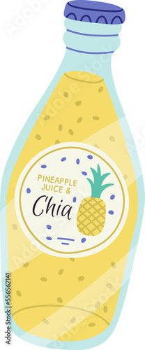 Pineapple juice and chia in bottle flat icon