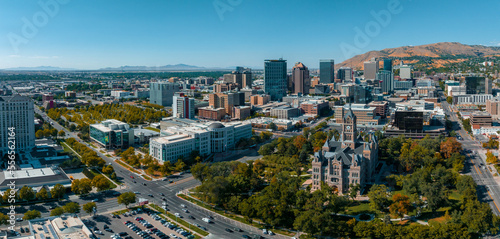 Fototapeta Naklejka Na Ścianę i Meble -  Aerial panoramic view of the Salt Lake City skyline Utah, USA.