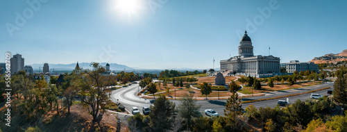 Aerial panoramic view of the Salt Lake City Capitol Building, USA