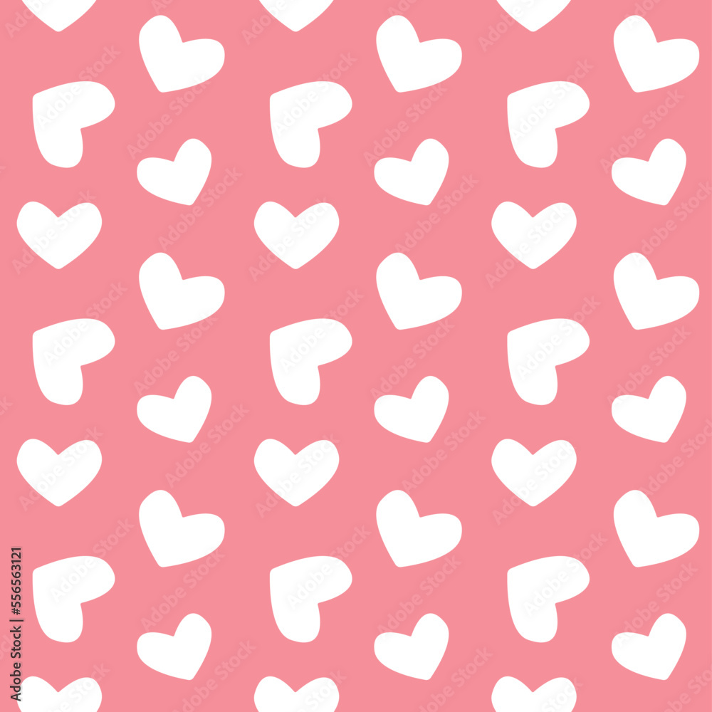 Vector seamless pattern of hand drawn flat hearts isolated on pink background