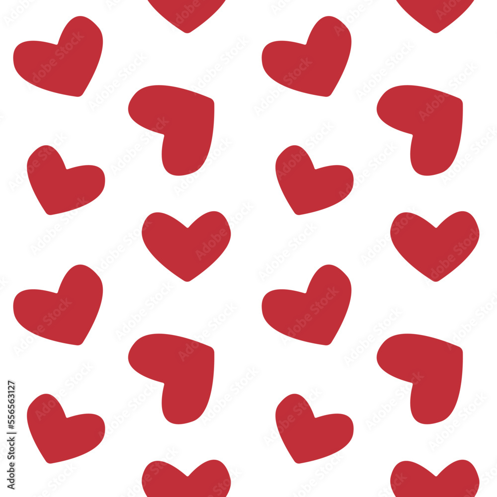 Vector seamless pattern of red hand drawn flat hearts isolated on white background Vector seamless pattern of red hand drawn flat hearts isolated on white background