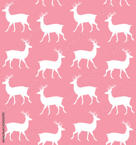 Vector seamless pattern of hand drawn flat deer silhouette isolated on pink background