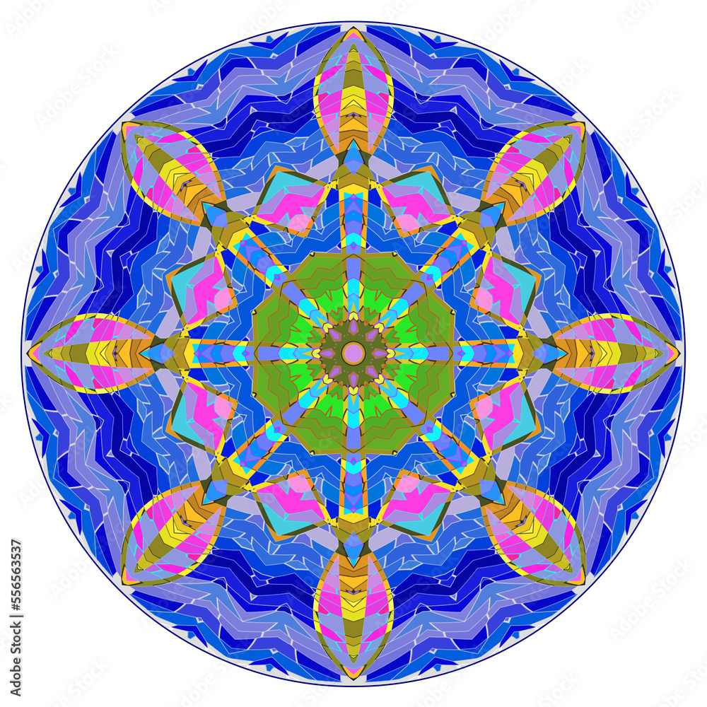 rosette aus verschieden farbigen radial angeordneten grafischen elementen