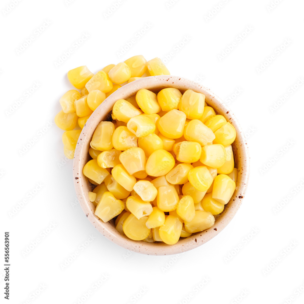 Bowl of canned corn isolated on white background Bowl of canned corn isolated on white background