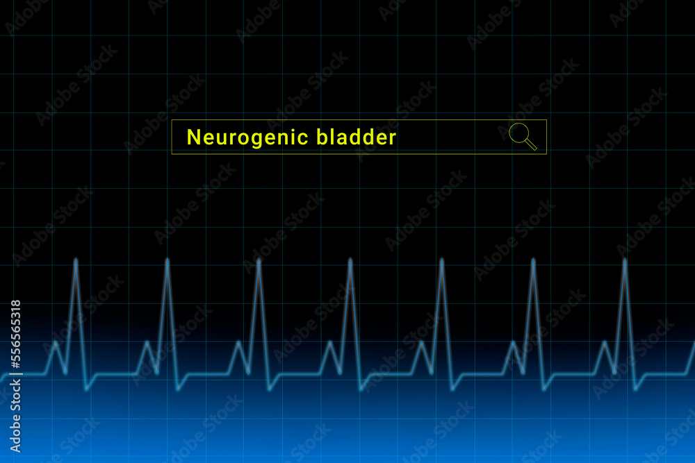 Neurogenic bladder.Neurogenic bladder inscription in search bar. Illustration with titled Neurogenic bladder . Heartbeat line as a symbol of human disease.