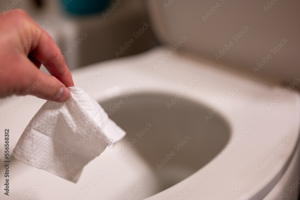 Disposable wipes being flushed down a toilet where they can cause