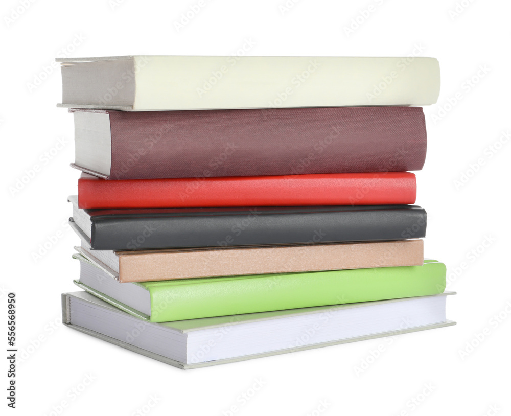Stack of different books on white background Stack of different books on white background