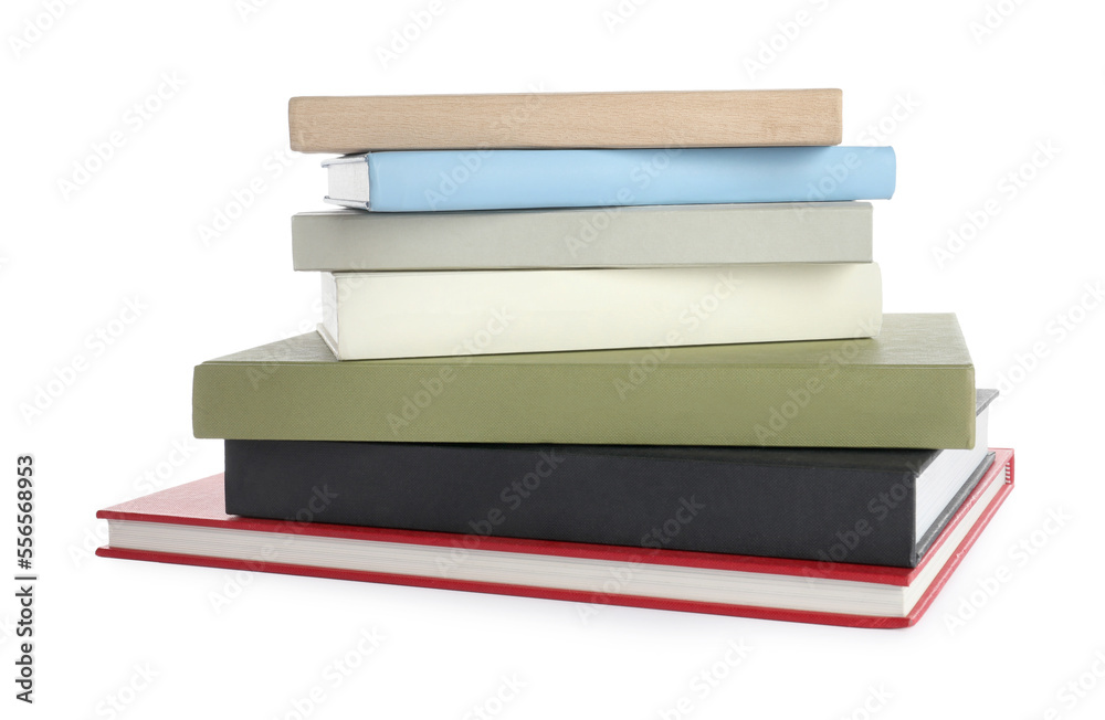 Stack of different books on white background Stack of different books on white background