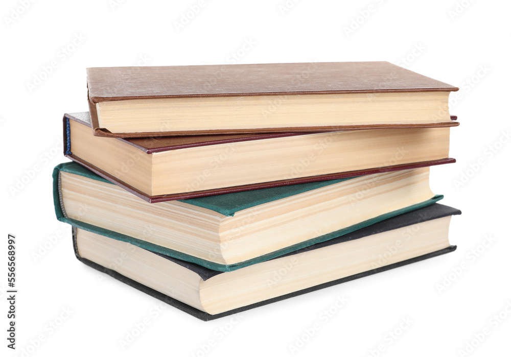 Stack of many old hardcover books isolated on white Stack of many old hardcover books isolated on white