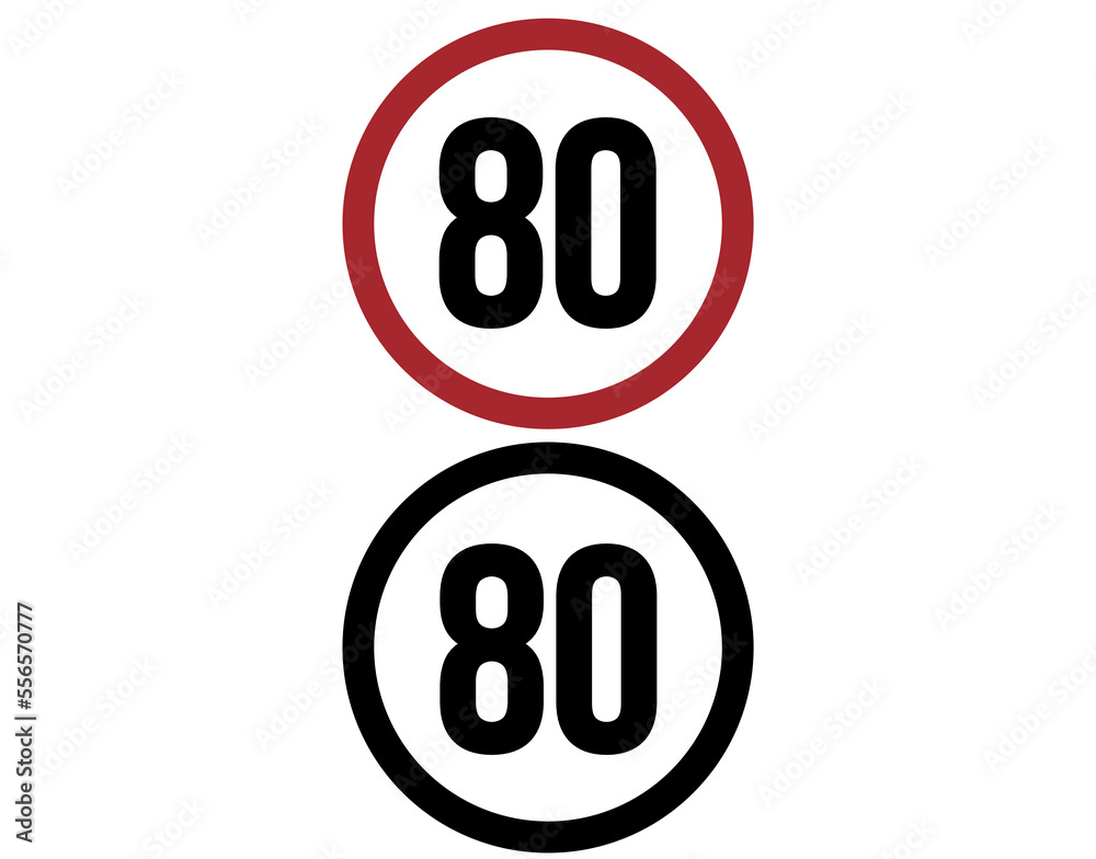Obraz premium 80 mph speed limit icon. Traffic sign set for speed, vector illustration