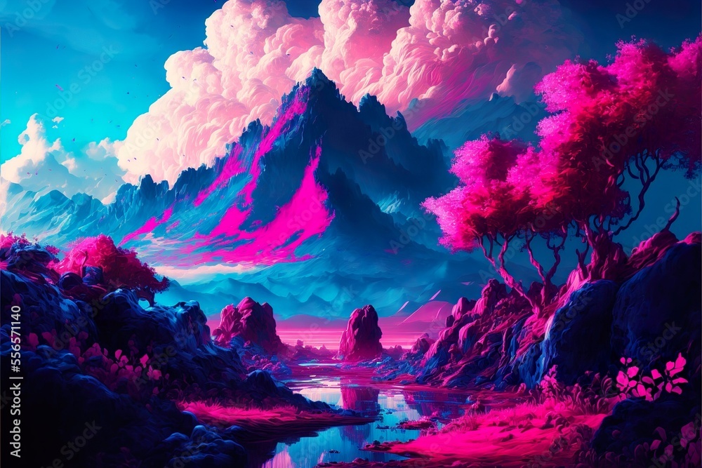 Mountains in pinks and blues (ai generated)