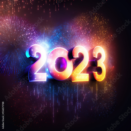 2023 New Year celebration with fireworks, AI