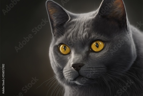 Gray cat or kitty with beautiful yellow eyes color spot on grey monochrome background
