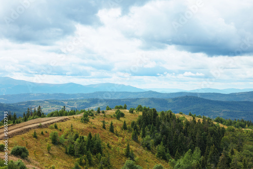 Picturesque view of mountain landscape and cloudy sky