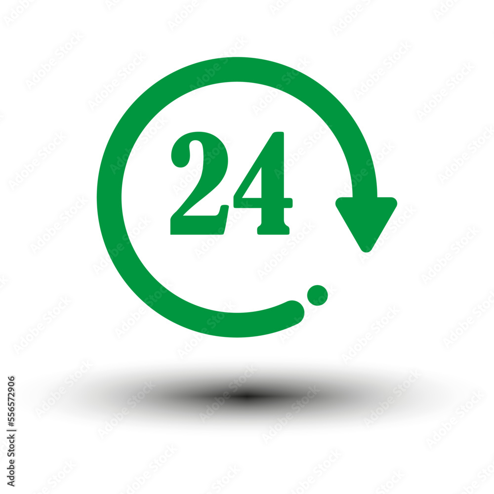 Green round arrow 24. Time clock. Online support center. Vector illustration. stock image. Green round arrow 24. Time clock. Online support center. Vector illustration. stock image.