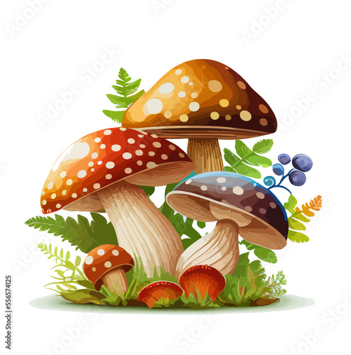 Cartoon mushrooms. Vector illustration, print for background, print on fabric, paper, wallpaper, packaging. photo