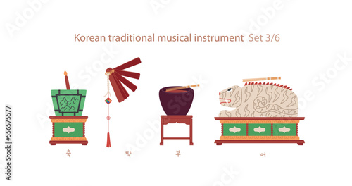 A collection of traditional Korean musical instruments.