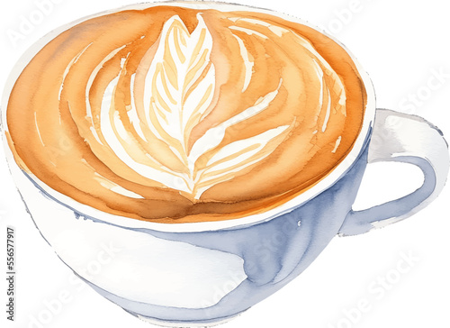 latte art hand drawn with watercolor painting style illustration