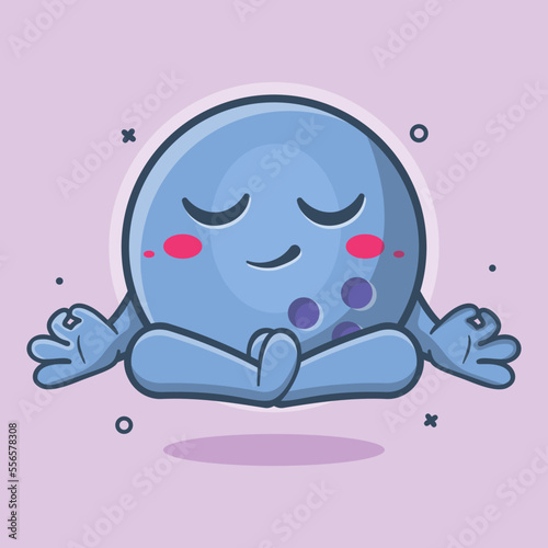 calm bowling ball character mascot with yoga meditation pose isolated cartoon in flat style design