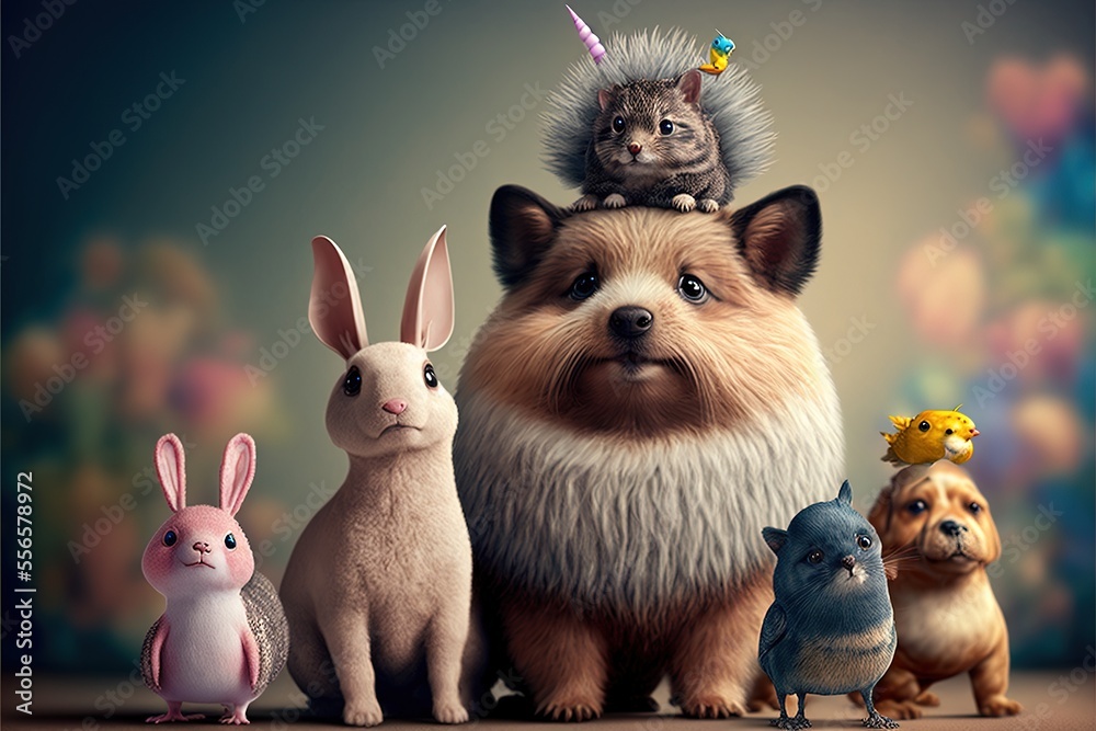 Fototapeta premium Funny little animals generative ai