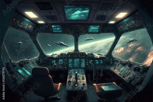 the cockpit of a spaceship in space generative ai
