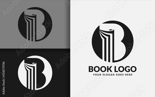 Abstract Initial Letter B and Book Logo Design with Black Circle Frame Combination Concept. © Rtn_Studio