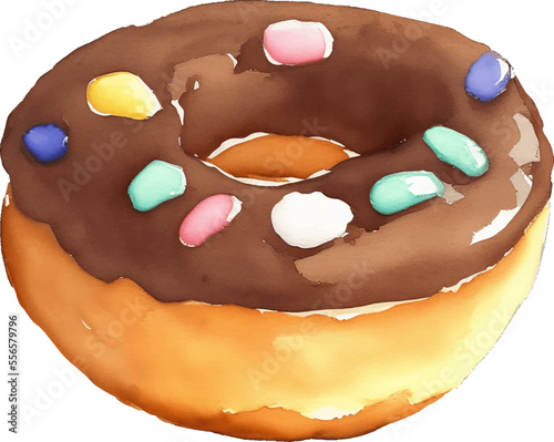 chocolate donut hand drawn with watercolor painting style illustration