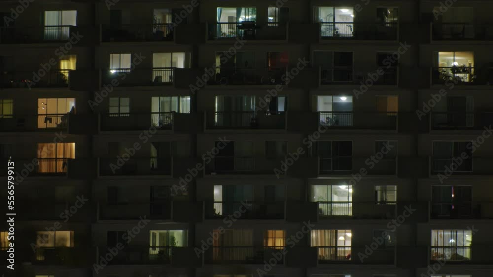 Building apartments active at night close up Calgary Alberta Canada Building apartments active at night close up Calgary Alberta Canada
