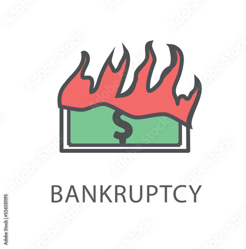 Bankruptcy line icon. Burning dollar, entrepreneurs and businessmen have financial problems. Logotype for company or organization, branding. UI and UX design. Cartoon flat vector illustration