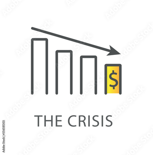 Financial crisis line icon. Arrow pointing down, falling graph. Economics and trading. Poster or banner for website. Bankruptcy and falling incomes of population. Cartoon flat vector illustration