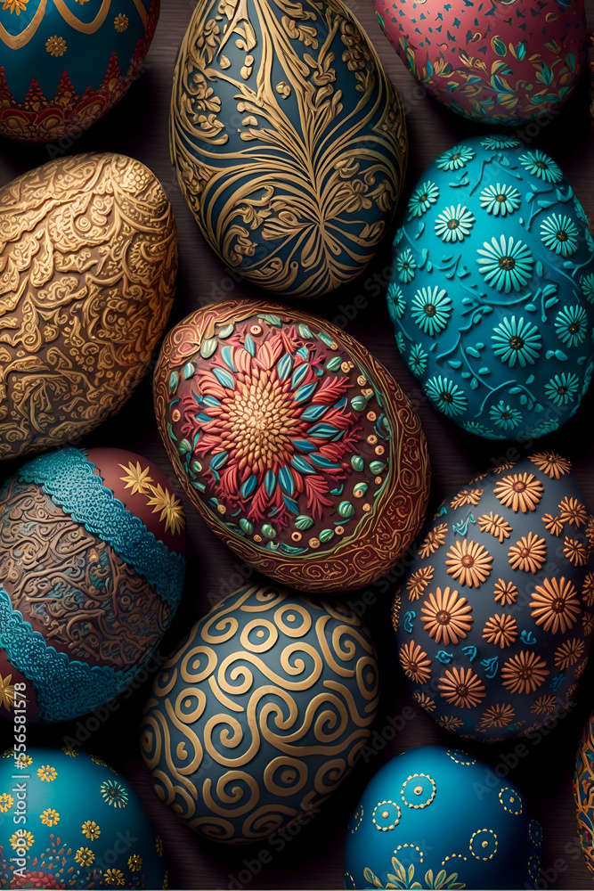 Many Easter eggs decorated, Made by AI, Artificial intelligence Many Easter eggs decorated, Made by AI, Artificial intelligence